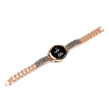 Prosty pasek stalowy LED damski zegarek Casual Fashion okrągły zegarek elektroniczny