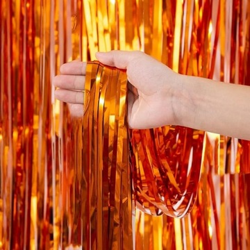 KURTYNA POMARAŃCZOWA METALIZOWANA 200x100 cm URODZINY GIRLANDA