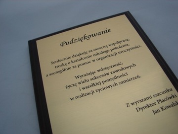 Eleganckie podziękowanie, dyplom grawerowany 20x15