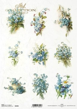 ITD Collection - Decoupage Papier RYŻOWY R1983 - Kwiaty Niezapominajki A4
