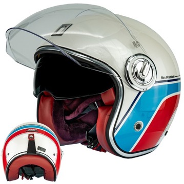 ELEGANCKI NEO-RETRO HERITAGE KASK MOTOCYKLOWY PREMIUM NOX SZYBA I BLENDA XS