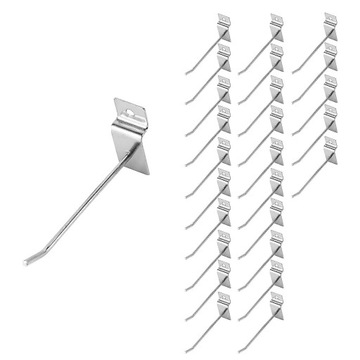 Haki ścienne Slatwall 100mm, 25 sztuk, chromowane wieszaki ekspozycyjne