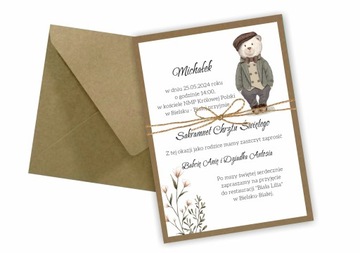 Zaproszenia na Chrzest Święty, koperta, personalizacja BOHO