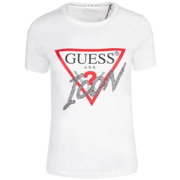 GUESS KOSZULKA DAMSKA T-SHIRT SS CN ICON TEE BIAŁA r.M