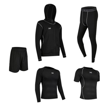 Мужской спортивный костюм 5 в 1 Quick Dry Gym, черный, средний