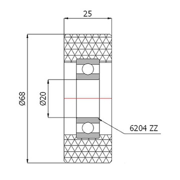 ПРИЖИМНЫЙ РОЛИК ИЗ ПОЛИУРЕТАНА диаметром 68 мм С ПОДШИПНИКОМ