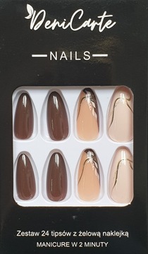 ИСКУССТВЕННЫЕ НОГТИ МИНДАЛЬНЫЕ ТИПЫ УЗОРЫ НЮДОВОЕ ЗОЛОТО ШОКОЛАДНЫЕ 24ШТ.