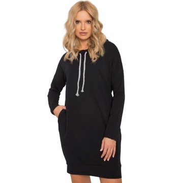 Sukienka dresowa oversize ściągacz kieszenie, S/M