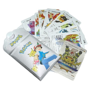 Карточки с покемонами и саше Пикачу, золото, серебро, черный, 30 карточек