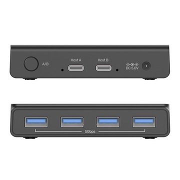 KVM-переключатель Unitek 4 активных порта USB-A 5 Гбит/с, 2 входа USB-C