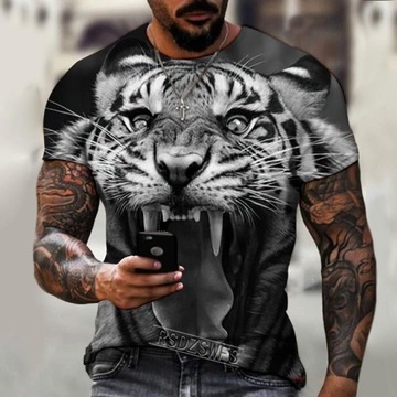 T-SHIRT MĘSKI KRÓTKI RĘKAW NADRUK 3D DUŻY TYGRYS 3XL