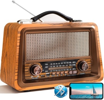 Retro Síťové Bateriové Rádio Přenosné Bluetooth Akumulátorové Fm Am