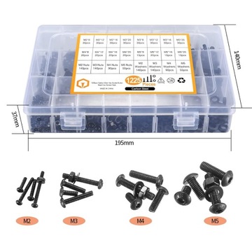 НАБОР ВИНТОВ С шестигранной головкой и ГАЙКИ M2 M3 M4 M5 x1225 ШТ. ЧЕРНАЯ СТАЛЬ