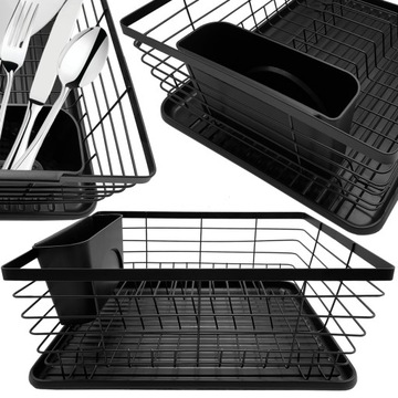 Сушилка LARGE DRYING DRAIN стоячая посуда, тарелки, столовые приборы, черный металл XXL