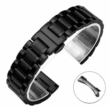 20 mm Bransoleta zegarka Czarna Stal Pełne Ogniwa