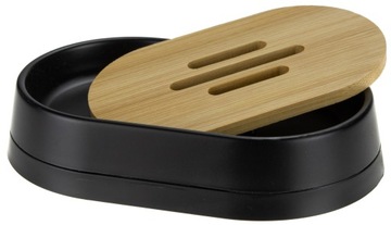 МЫЛЬНИЦА С ЧЕРНОЙ МАТОВОЙ БАМБУКОВОЙ ПОДСТАВКОЙ