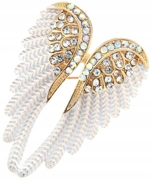 Broszka białe skrzydła Anioła cyrkonie pin retro przypinka złota boho