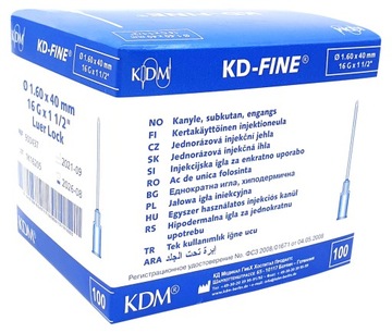 IGŁY DO STRZYKAWEK KD-FINE 1.60x40mm G16 100 szt.