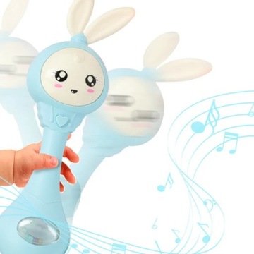 ДЕТСКАЯ ПОГРЕМКА С МУЗЫКАЛЬНЫМ ПРОРЕЗЫЧКОМ КРОЛИК ИГРУШКА ЗАЙЧИК LED