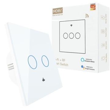 MOES TUYA switch włącznik dotykowy światła szklany podwójny Bez N WiFi+RF
