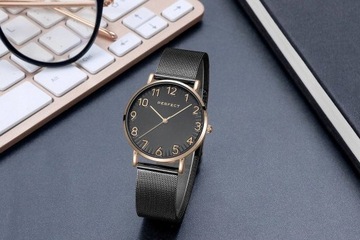 ИДЕАЛЬНЫЕ ЖЕНСКИЕ ЧАСЫ + КОРОБКА, ЧЕРНЫЕ, РОЗОВОЕ ЗОЛОТО