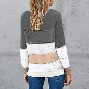 Kobiety Sweter Casual Patchwork V-Neck Długi Rękaw Zamek Sweter Sweter Top