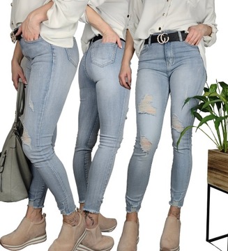 Spodnie jeans rurki z przetarciami dziurami 42