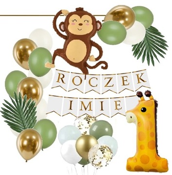 BALONY boho SAFARI zwierzątka małpka ROCZEK + IMIĘ