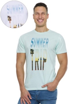 T-SHIRT KOSZULKA MĘSKA BAWEŁNIANA MORAJ Z NADRUKIEM OKRĄGY DEKOLT R. XL