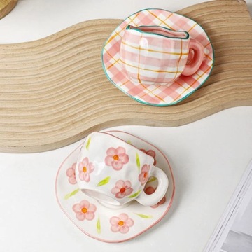 250 мл милые керамические кружки в корейском стиле Kawaii с цветочным узором ручной работы