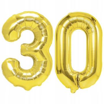 BALONY CYFRY ZŁOTE 30 NA URODZINY DUŻE 100CM HEL