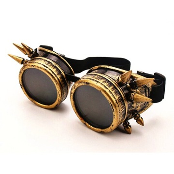 GOGLE STEAMPUNK MOTOCYKLOWE ZŁOTE KOLCE IMPREZA
