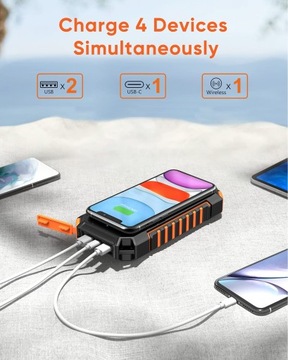 Solar Powerbank 26800 mAh 4 Porty USBC Latarka LED