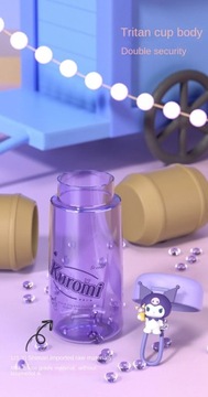 Бутылка для воды Sanrio Kawaii Kuromi Cinnamoroll, 350 мл, прозрачная соломенная трита