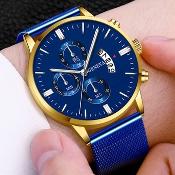 Niebiesko-czarny Geneva Fashion Męski zegarek Luks