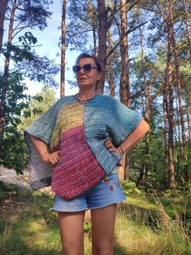 Kamizela narzutka handmade boho hippie poncho