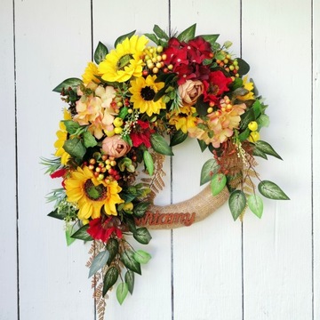 Осенний дверной венок ПОДСОЛНУХИ, большой, 45 см