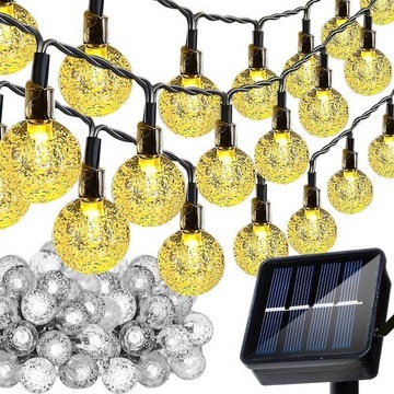 GIRLANDA SOLARNA OZDOBNA - KULE CZUJNIK ZMIERZCHU CIEPŁE ŚWIATŁO 12m IP65