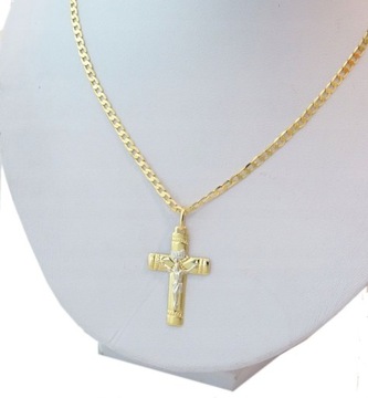 ПОЛНАЯ ЗОЛОТАЯ ЦЕПЬ 585/ 45 СМ. ГРАВИРОВАННЫЙ КРЕСТ