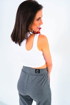 Bawełniane damskie spodnie grafitowe dresowe dzwony z kantem wysoki stan M