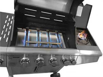 САДОВЫЙ ГАЗОВЫЙ ГРИЛЬ НЕРЖАВЕЮЩИЙ НЕРЖАВЕЮЩИЙ, ЧУГУННАЯ РЕШЕТКА 4+1 17,4 кВт СО ШКАФОМ ДЛЯ БАЛЛОНА