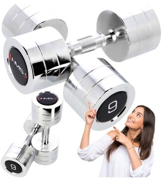 HANTLE CHROMOWANE DO FITNESS ZESTAW CHROM HMS 2X9KG Trening Domowy
