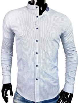 Koszula męska we wzory stójka biała EN462 r. S