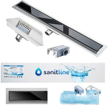 SANITLINE Odpływ liniowy CZARNE SZKŁO 60cm 52mm PL