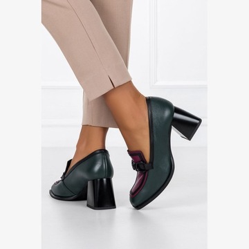 MOKASYNY PÓŁBUTY DAMSKIE SKÓRZANE ZE SPRZĄCZKĄ NA OBCASIE KLOCKU NEW r 41