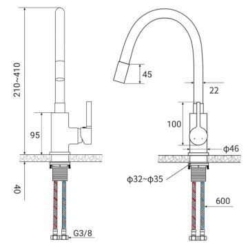 КУХОННЫЙ Смеситель ПОВОРОТНЫЙ НА 360° ГИБКИЙ АЭРАТОР ВЫСОКОГО ДАВЛЕНИЯ G3/8