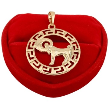 Złota zawieszka znak zodiaku BARAN elegancka grecka koło pozłacana 18k