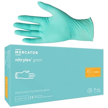 Rękawiczki Nitrylowe Mercator Nitrylex GREEN Rękawice Zielone 100 sztuk XS