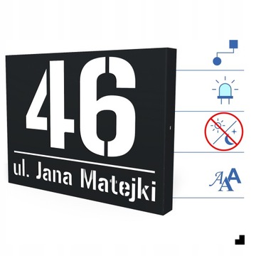 АДРЕСНАЯ ТАБЛИЧКА НОМЕР ДОМА С ПОДСВЕТКОЙ LED STREET 3D | 40X30 см ЧЕРНЫЙ