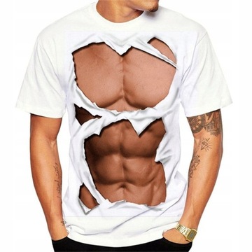T-SHIRT MĘSKI KOSZULKA 3D ZABAWNA MUSKUŁY KOLOR